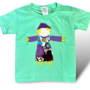 Girls Patchwork Embroidered Scarecrow Lime Green Short Sleeve Tee T-Shirt New 3T